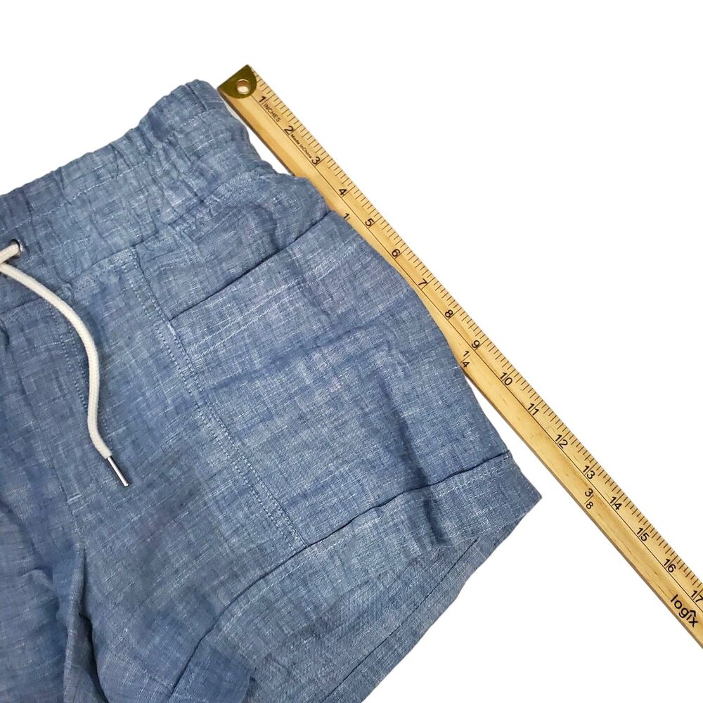 ATHLETA Shorts Womens 0 Blue Cabo Linen 4” Pockets Pull On Drawstring Summer - Picture 3 of 5